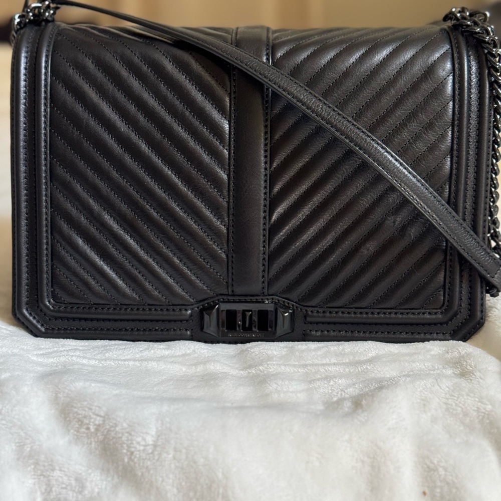Rebecca Minkoff Black Chevron quilted jumbo love Crossbody Bag